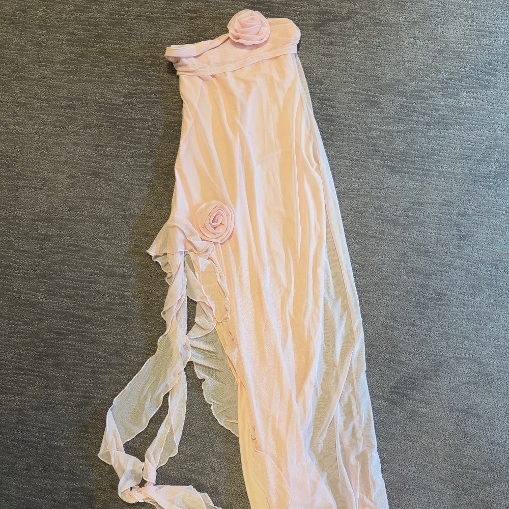 Pink strapless mesh dress